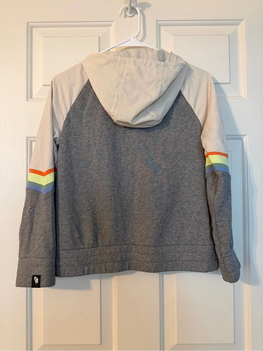 Nike Kids' Gray Hooded Zip Jacket with Rainbow Stripe - size L